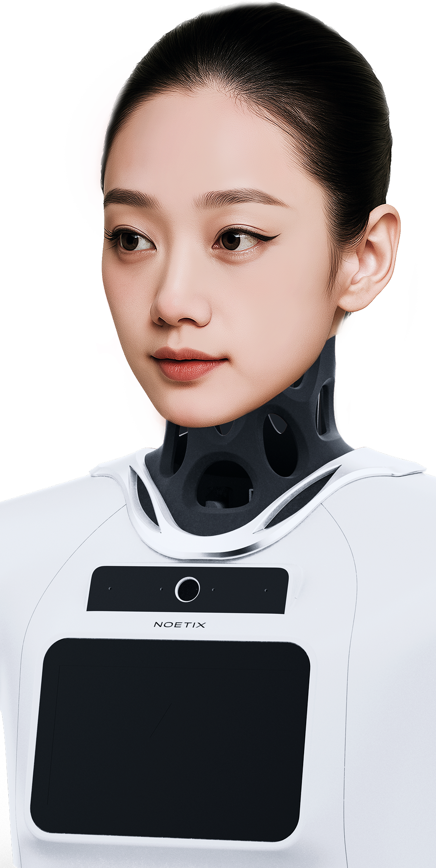 Noetix Robotics Xiao Nuo 3.0 biomimetic head and torso robot, front three-quarter view, vendor render