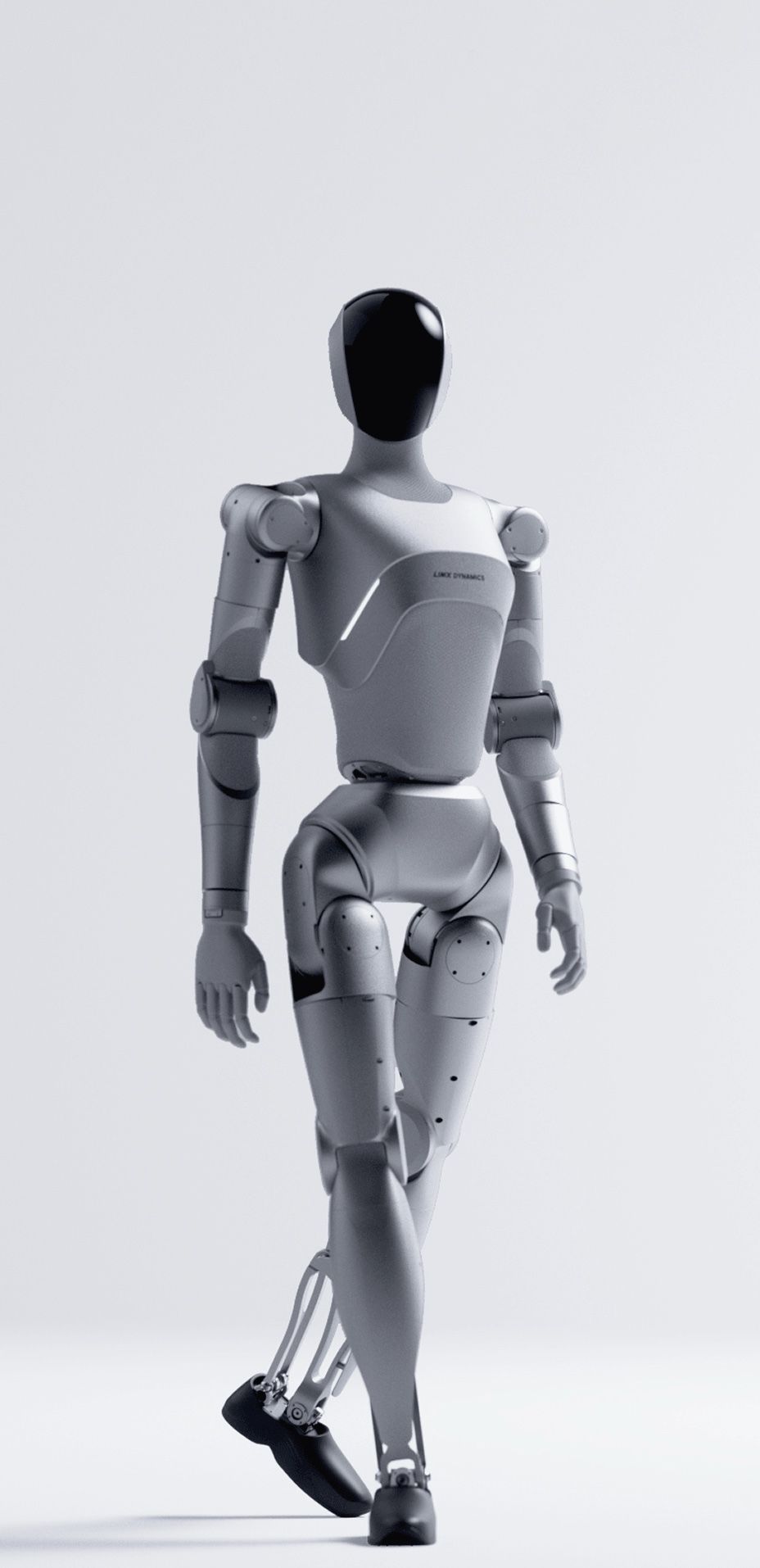 LimX Dynamics Luna humanoid robot walking, front view, vendor render