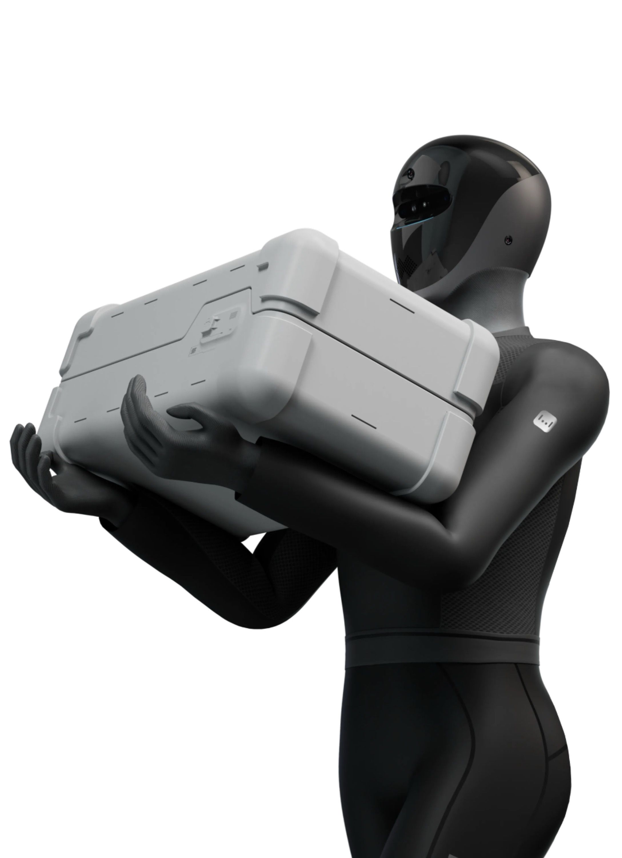 NineRay RayNex G3 humanoid robot standing with a case, three-quarter view, vendor render