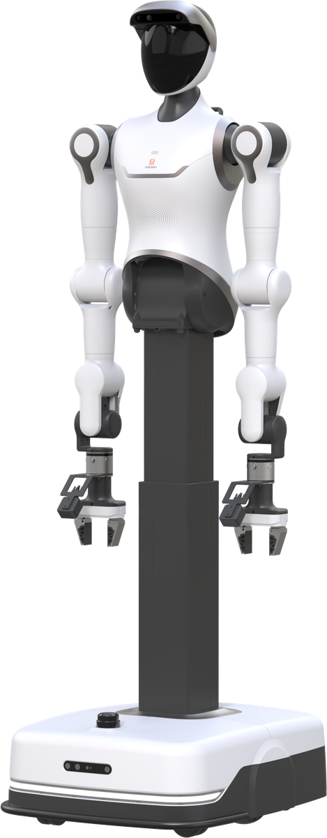 RealMan RealBot-L2 wheeled humanoid robot standing, front three-quarter view, vendor render