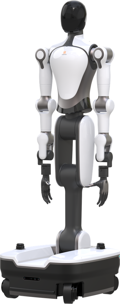 RealMan RealBot-S2 wheeled humanoid robot standing, front view, vendor render