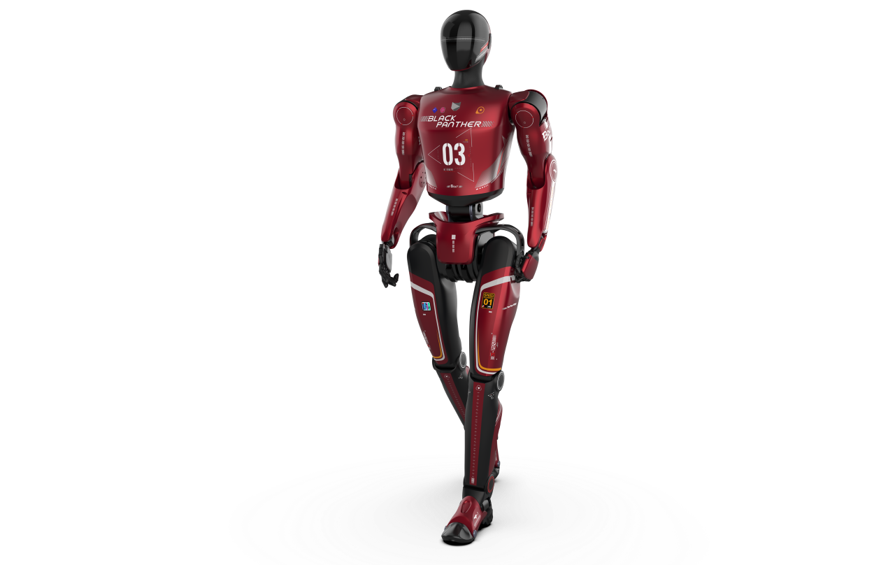 MirrorMe Technology Bolt humanoid robot walking, front view, vendor render