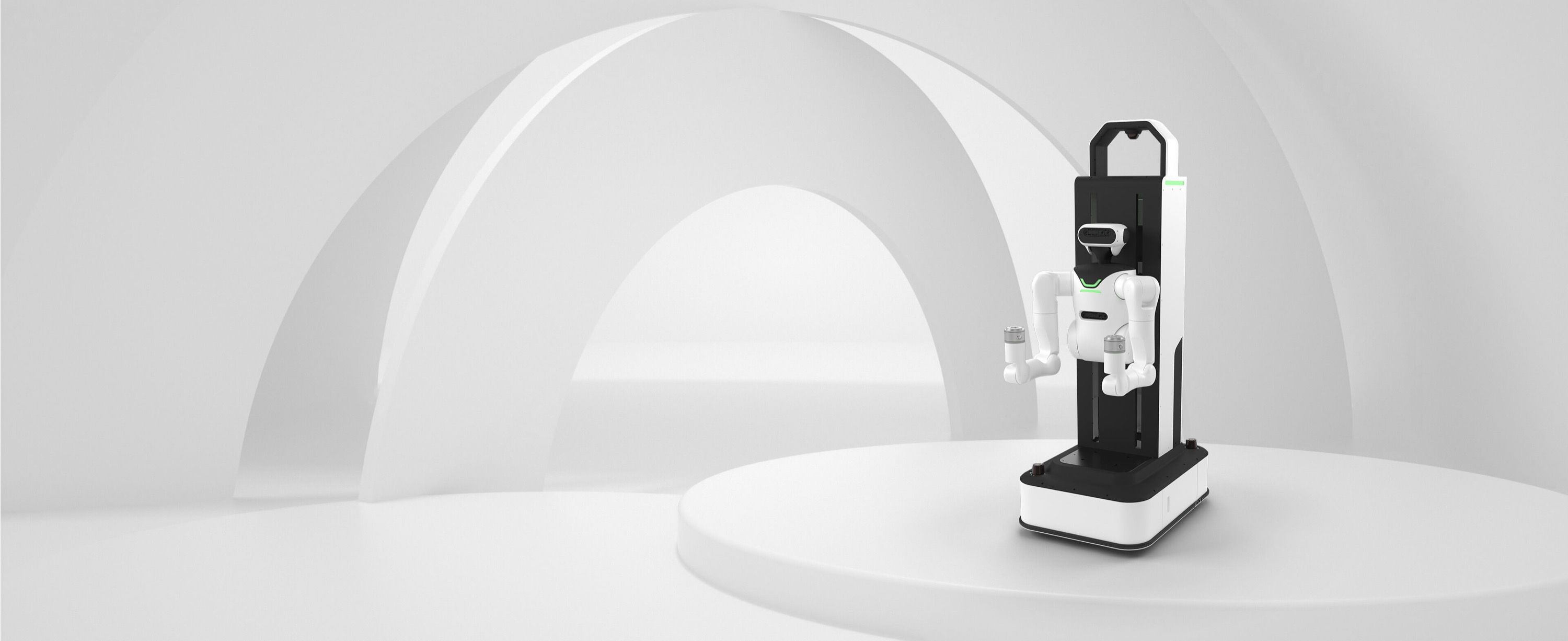 JAKA Robotics JAKA Kargo wheeled dual-arm robot on a lifting column, three-quarter view, vendor render